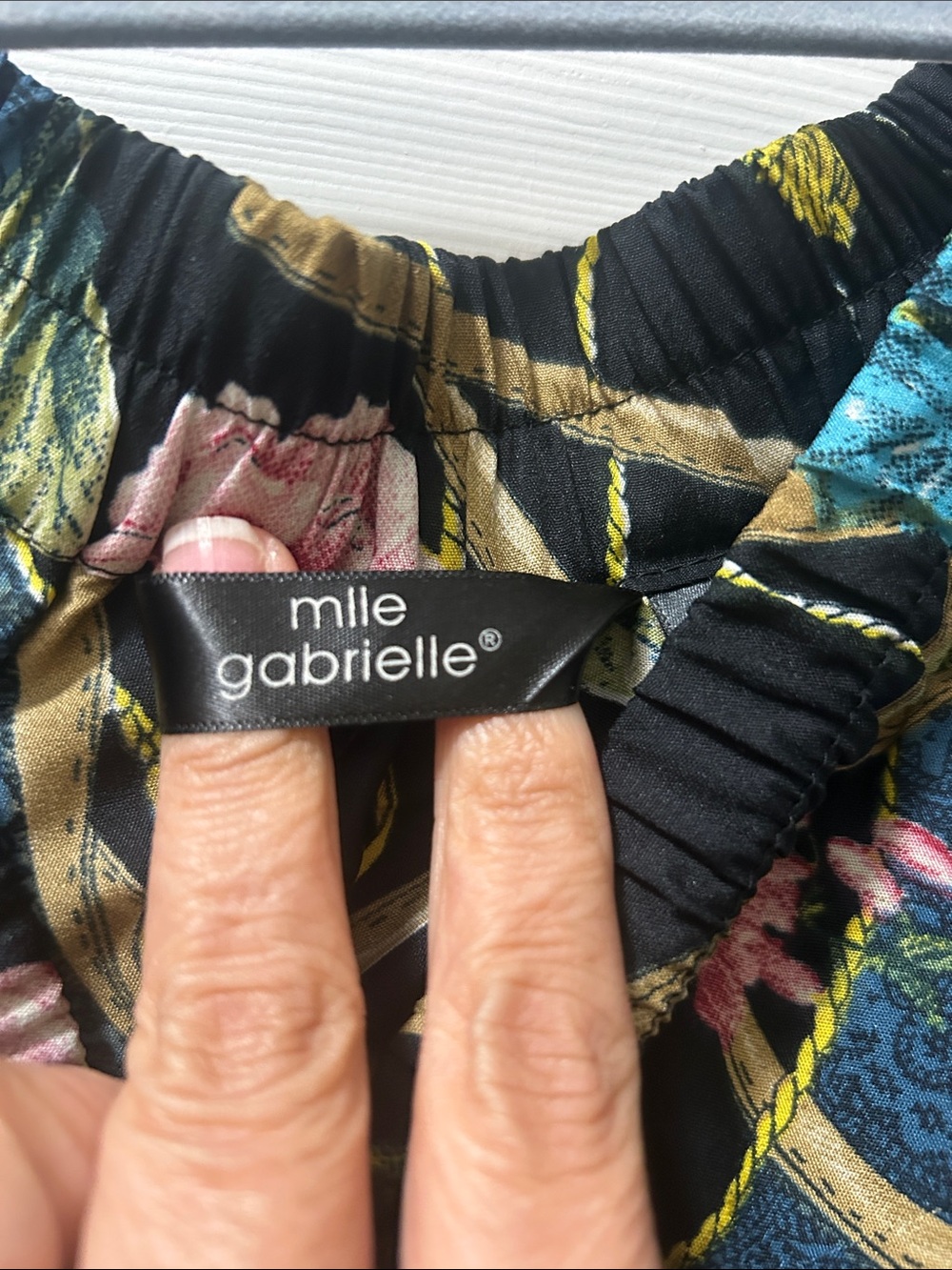 Mlle Gabrielle Black Floral A-Line Skirt with Pink & Blue Accents - Picture 3 of 4